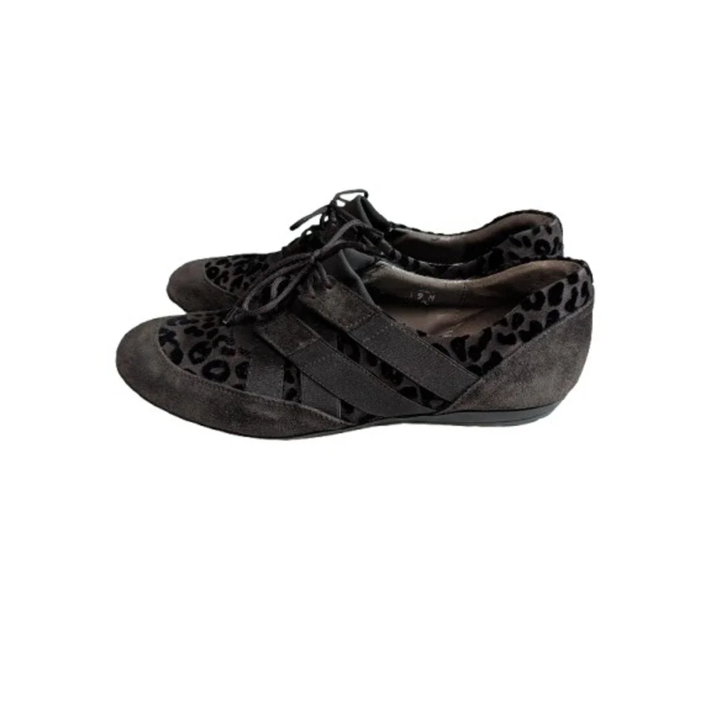 Sesto Meucci Italy Womens 9M Leopard Print Suede‎ Lace Up Sneakers Oxford Flats